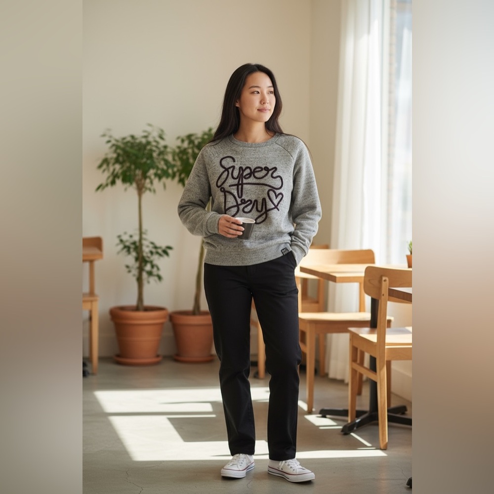 Superdry Gray Sweatshirt with Black Trousers